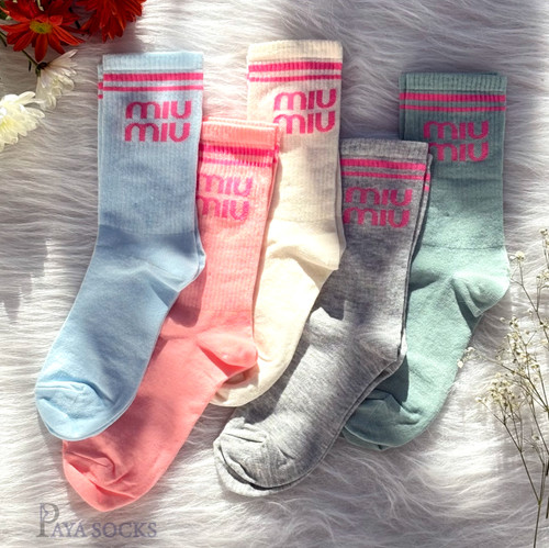 جوراب ساقدار دخترانه طرح MIU رنگ پاستلی
